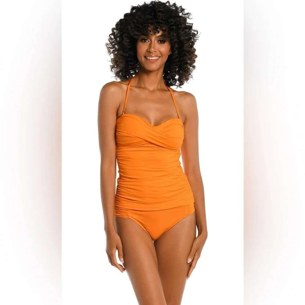 LA BLANCA Women's Green Tie Island Goddess Bandeau Tankini Swimsuit TOP ONLY